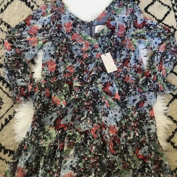 Cinq a Sept Lewis Floral Georgette Mini Dress In Powder Blu Multi Pre-loved - Picture 4 of 5